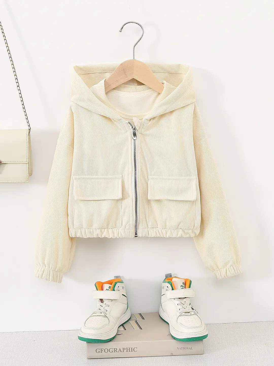 Direct sales from the source factory: girls' short zip-up jacket with hood, casual sporty style, fashionable new spring children's clothing — feature 9
