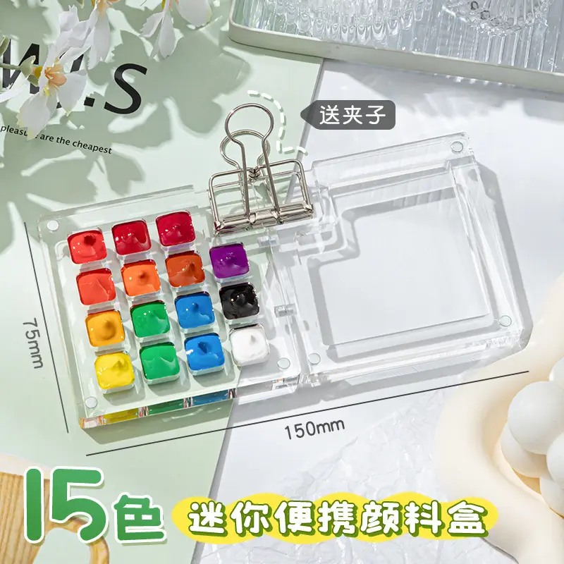 Mini Watercolor Paint Walnut Wood Box Portable Sketchbook Travel Painting Notebook Color Mixing Small Drawing Board — feature 15