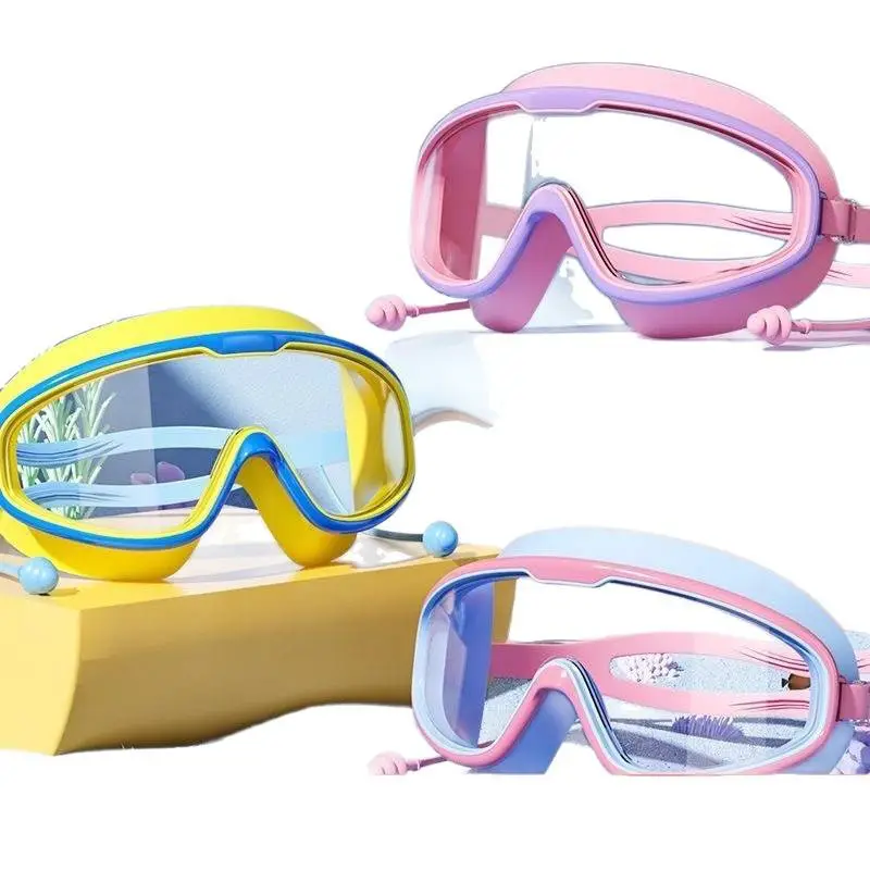 Children's Swimming Goggles Large Frame High-Definition Waterproof Anti-Fog Swimming Goggles Men's and Women's Swimming Cap Equipment Diving Goggles