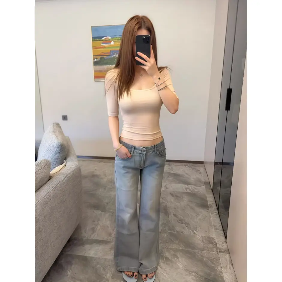 260g Rayon】Pure Desire Style Sweet and Spicy Girl U-Neck Slim-Fit Short-Sleeve T-Shirt for Women, Summer Short Half-Sleeve Tight Top — feature 38