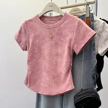 260g Rayon】Pure Desire Style Sweet and Spicy Girl U-Neck Slim-Fit Short-Sleeve T-Shirt for Women, Summer Short Half-Sleeve Tight Top — feature 5