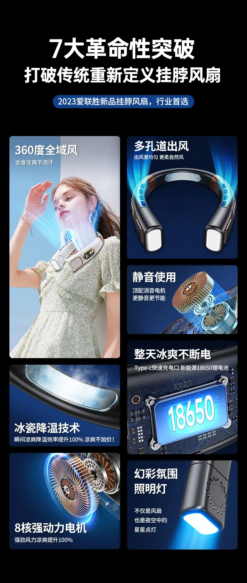 New Style Neck Fan USB Rechargeable Portable Silent Turbo Bladeless Mini Fan for Outdoor Use — feature 3