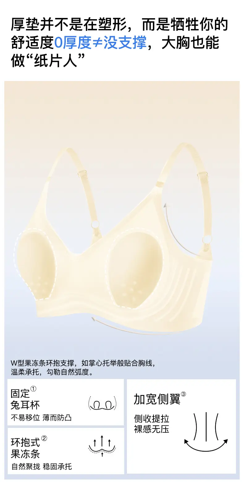 Rabbit Ear Seamless Bra for Women, Wireless, Side Breast Gathering, Thin Style, Minimizes Large Bust, Soft Support Jelly Bra — feature 8