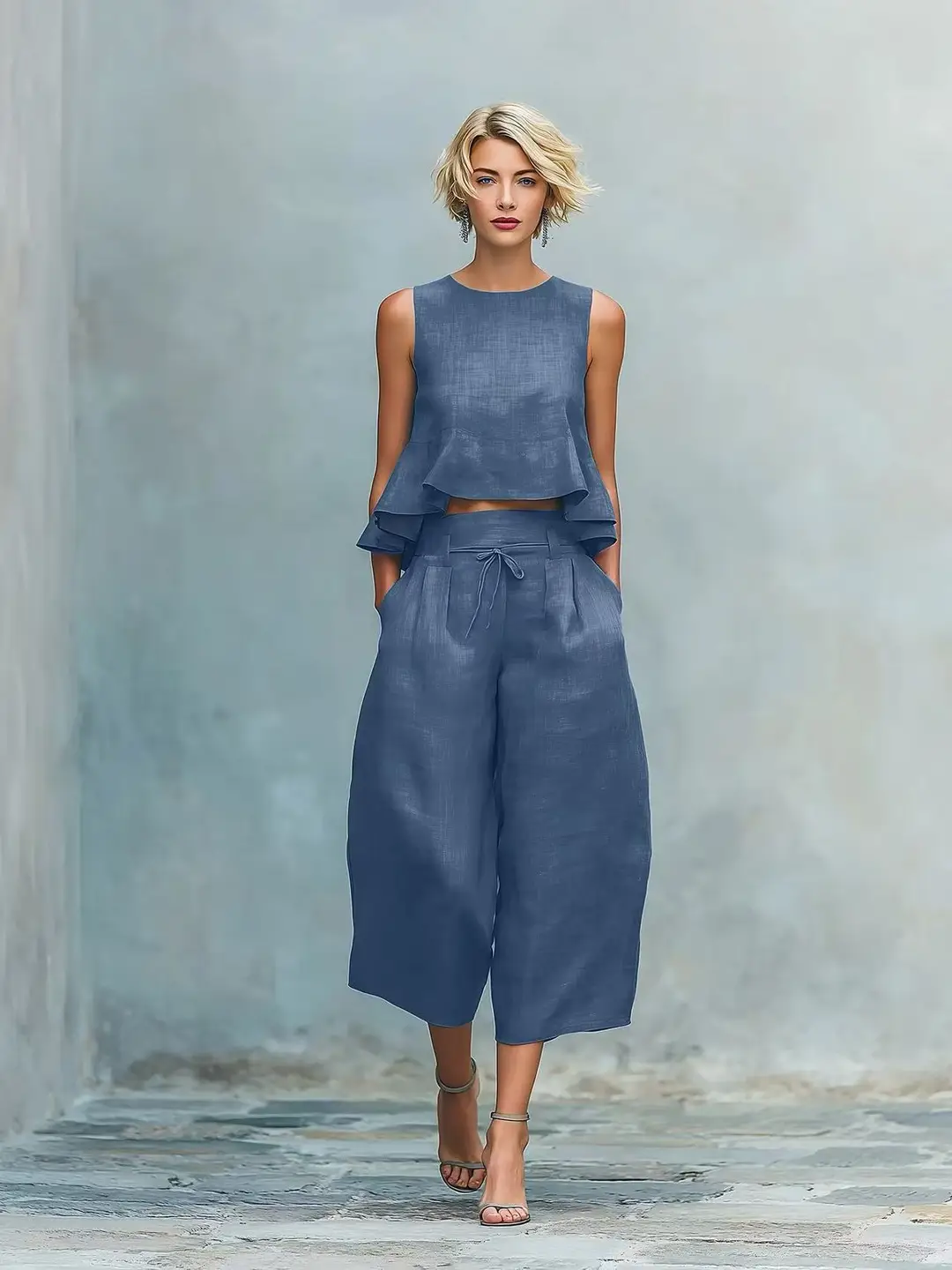 2026 New In-Stock European and American Cross-Border Summer Independent Brand Women's Linen Blend Two-Piece Set with Ruffles — feature 6