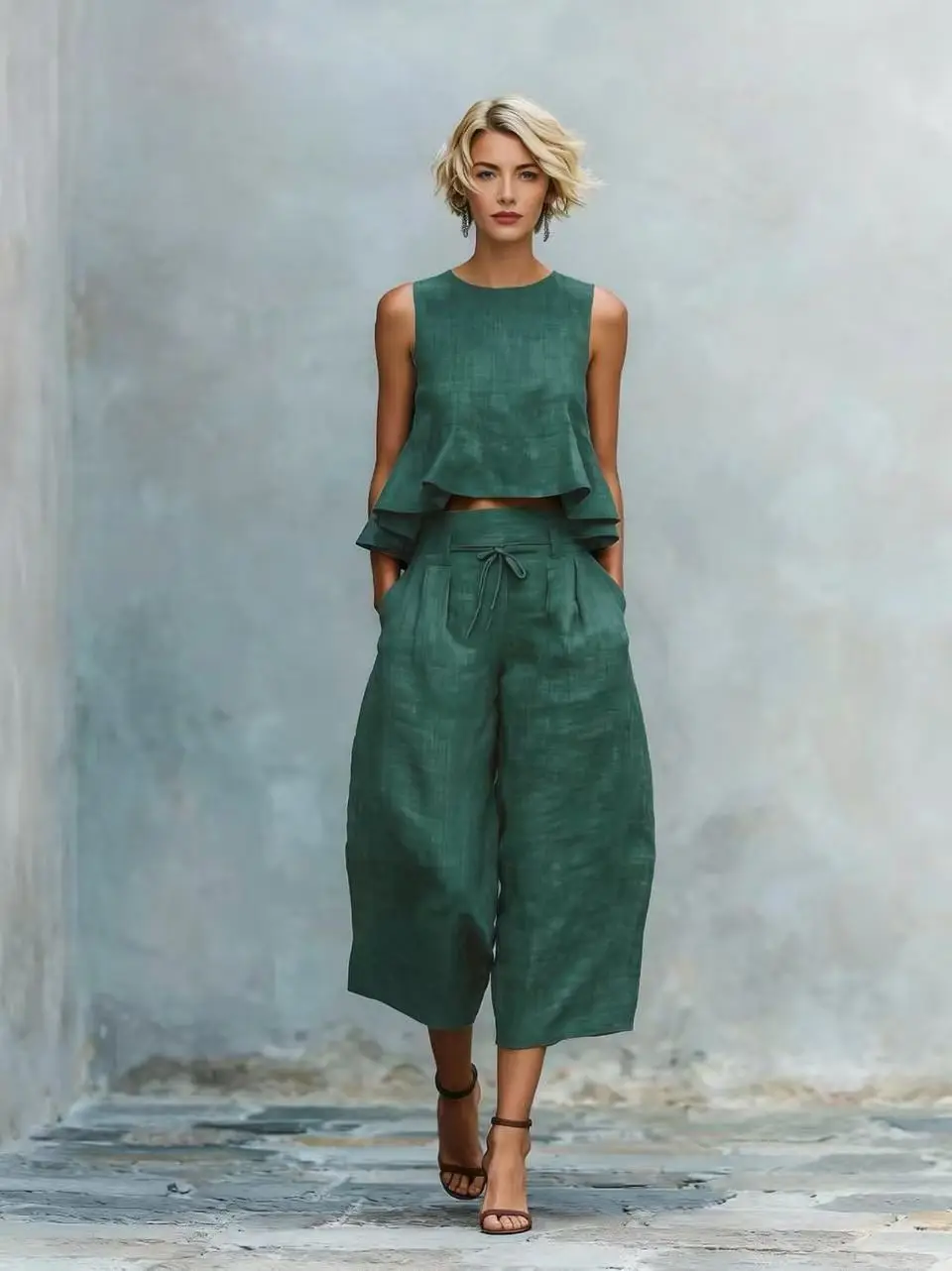 2026 New In-Stock European and American Cross-Border Summer Independent Brand Women's Linen Blend Two-Piece Set with Ruffles — feature 7