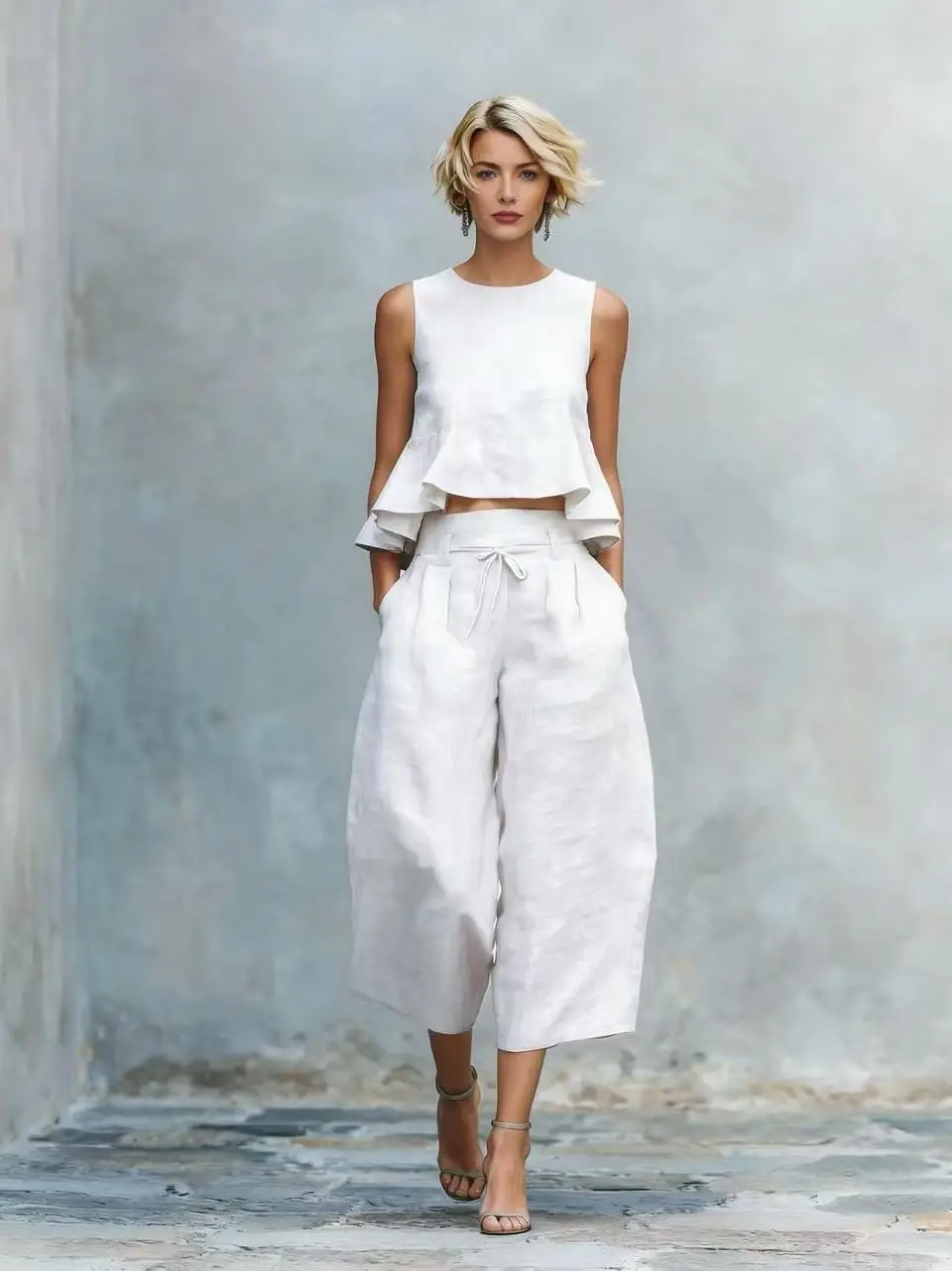 2026 New In-Stock European and American Cross-Border Summer Independent Brand Women's Linen Blend Two-Piece Set with Ruffles — feature 8