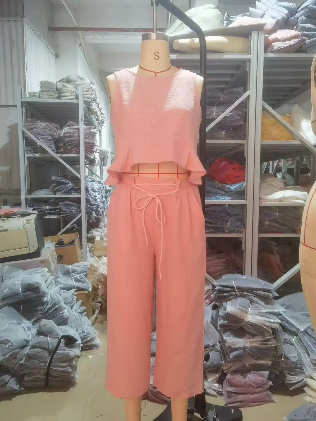 2026 New In-Stock European and American Cross-Border Summer Independent Brand Women's Linen Blend Two-Piece Set with Ruffles — feature 9