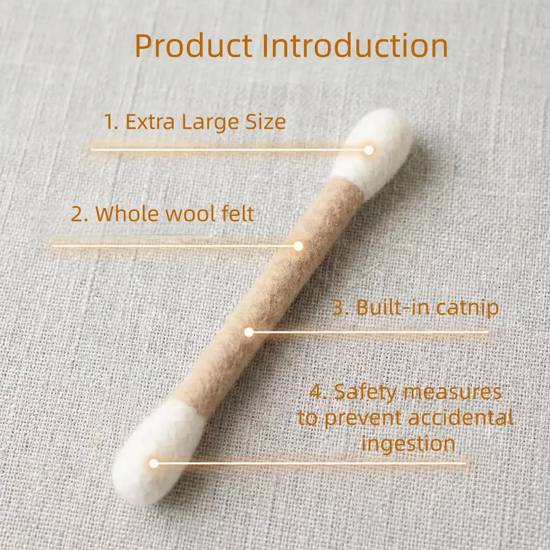 Cat Toy Made of Pure Wool Felt, Large Cotton Swab Teaser Stick, Teeth Cleaning and Chewing Toy, Self-Entertainment and Boredom Relief, Catnip Sniffing Pet Toy — feature 8