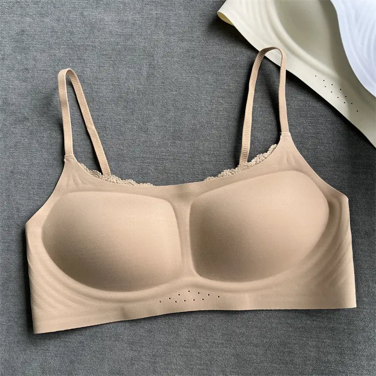 0596 Women's New Style Original Milk Leather Tube Top Lace Trim Underwear, Soft 10A Antibacterial Comfortable Breathable Bra