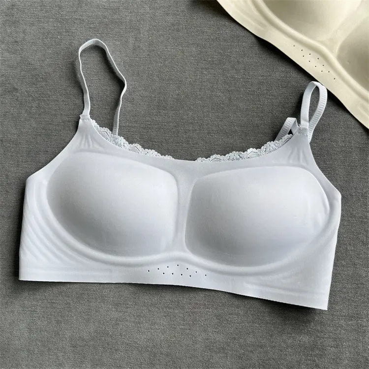 0596 Women's New Style Original Milk Leather Tube Top Lace Trim Underwear, Soft 10A Antibacterial Comfortable Breathable Bra