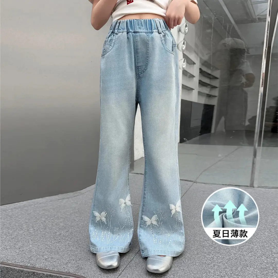 Tencel Girls' Summer Jeans New Thin Style Versatile Flared Pants for Older Children Summer Long Pants Bell-Bottom Pants - Image 4