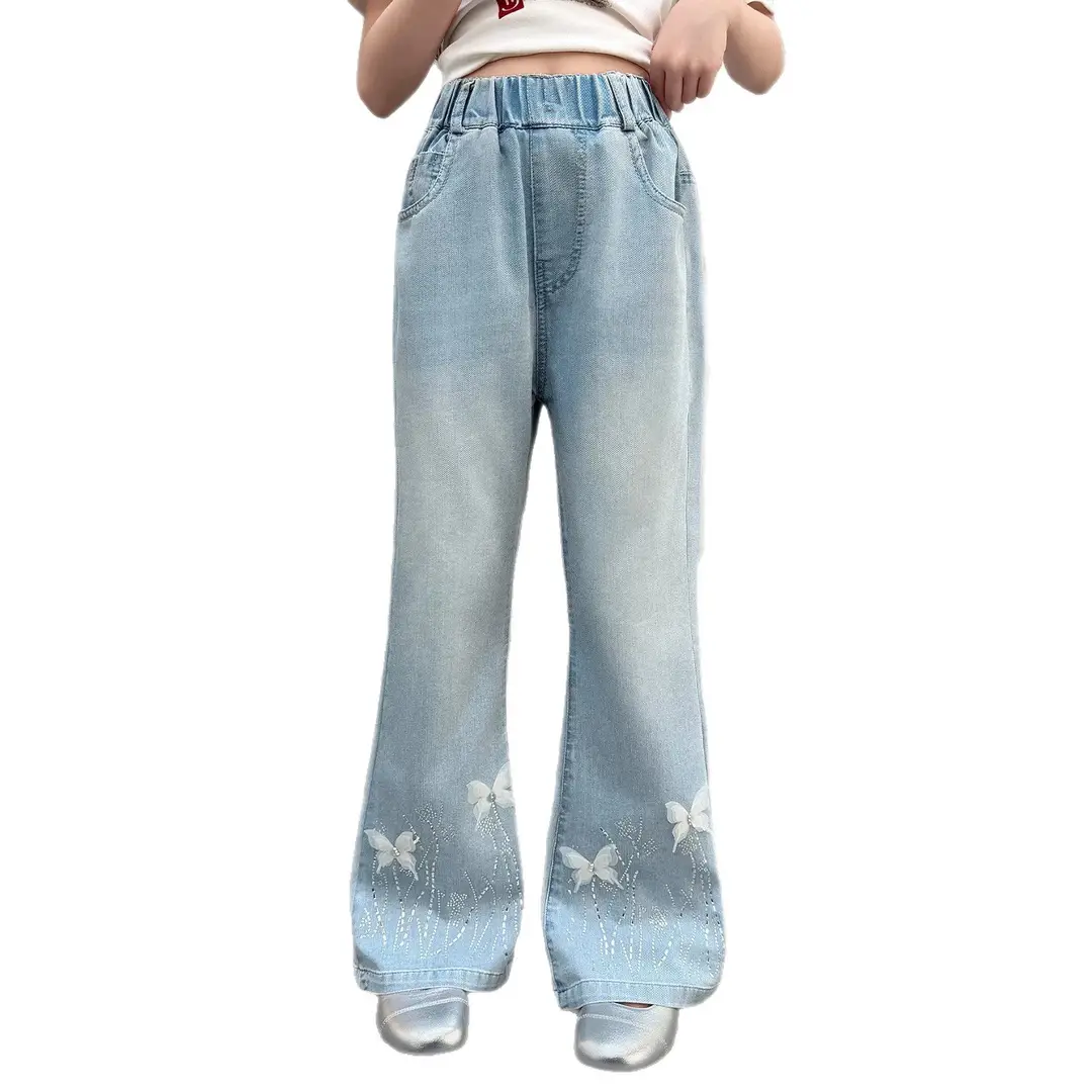 Tencel Girls' Summer Jeans New Thin Style Versatile Flared Pants for Older Children Summer Long Pants Bell-Bottom Pants - Image 5