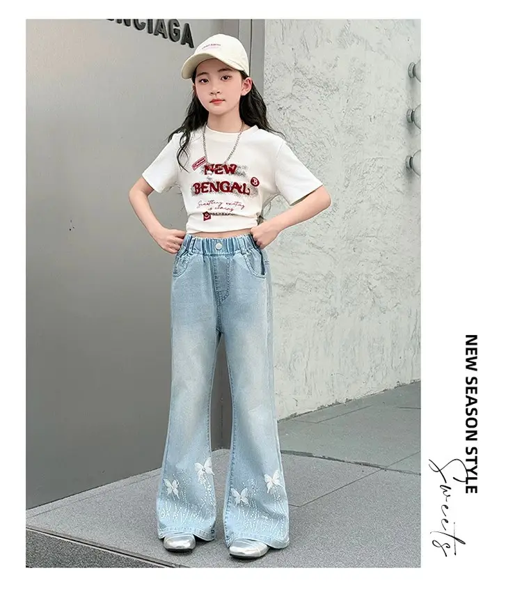 Tencel Girls' Summer Jeans New Thin Style Versatile Flared Pants for Older Children Summer Long Pants Bell-Bottom Pants — feature 11