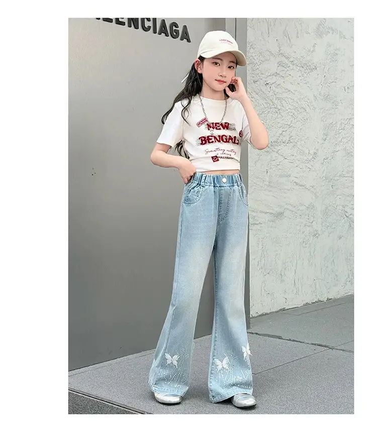 Tencel Girls' Summer Jeans New Thin Style Versatile Flared Pants for Older Children Summer Long Pants Bell-Bottom Pants — feature 12