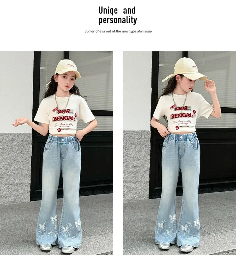 Tencel Girls' Summer Jeans New Thin Style Versatile Flared Pants for Older Children Summer Long Pants Bell-Bottom Pants — feature 13