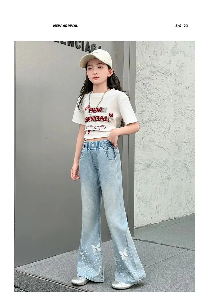 Tencel Girls' Summer Jeans New Thin Style Versatile Flared Pants for Older Children Summer Long Pants Bell-Bottom Pants — feature 14