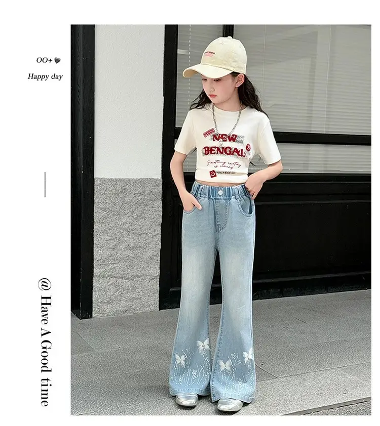 Tencel Girls' Summer Jeans New Thin Style Versatile Flared Pants for Older Children Summer Long Pants Bell-Bottom Pants — feature 15