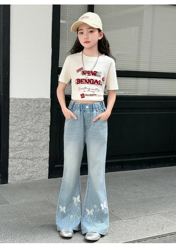 Tencel Girls' Summer Jeans New Thin Style Versatile Flared Pants for Older Children Summer Long Pants Bell-Bottom Pants — feature 16