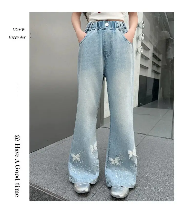 Tencel Girls' Summer Jeans New Thin Style Versatile Flared Pants for Older Children Summer Long Pants Bell-Bottom Pants — feature 18