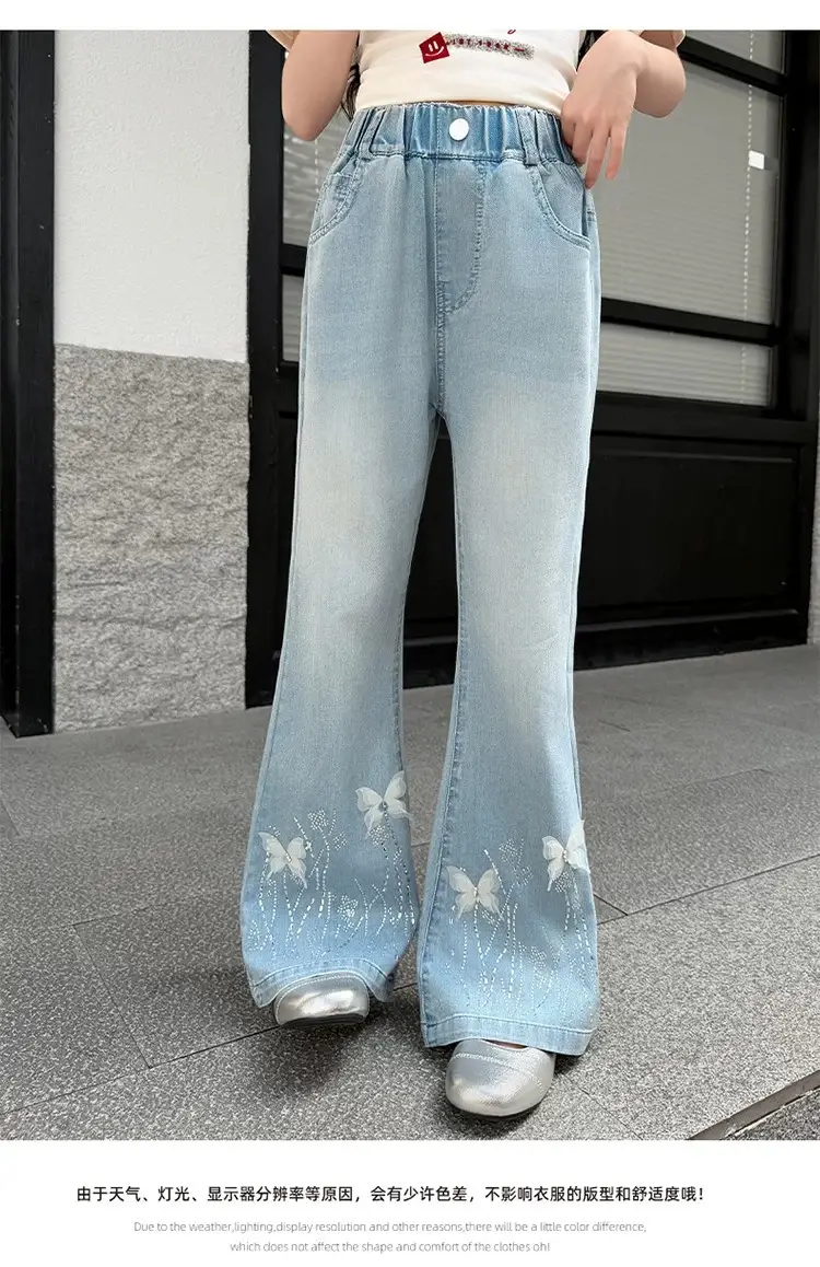 Tencel Girls' Summer Jeans New Thin Style Versatile Flared Pants for Older Children Summer Long Pants Bell-Bottom Pants — feature 19