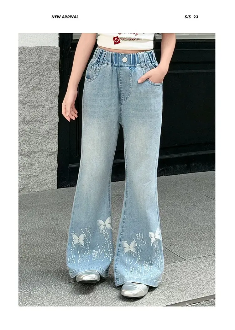 Tencel Girls' Summer Jeans New Thin Style Versatile Flared Pants for Older Children Summer Long Pants Bell-Bottom Pants — feature 20