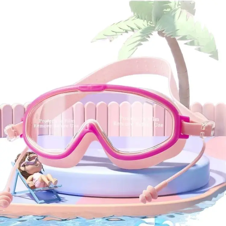 Children's Swimming Goggles, Waterproof, Anti-Fog, High Protection Goggles, Large Frame Swimming Goggles, Men's and Women's Diving and Water Play Swimming Cap Equipment