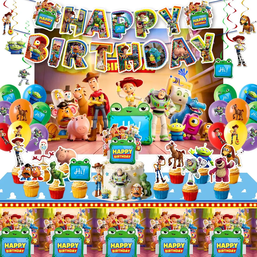 Toy Story Themed Children's Birthday Party Set Decoration Flags Balloons Cake Toppers Scene Setup Supplies