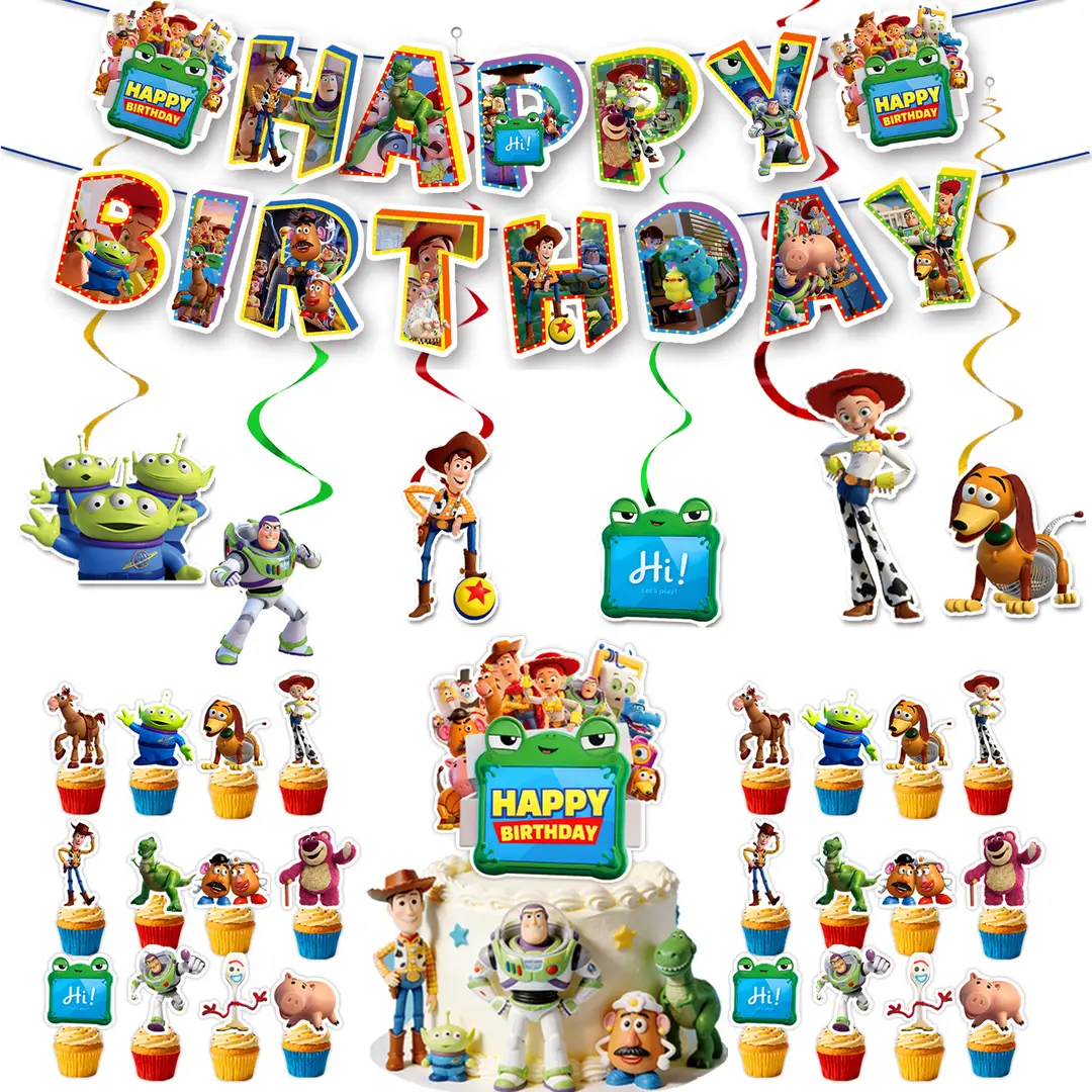Toy Story Themed Children's Birthday Party Set Decoration Flags Balloons Cake Toppers Scene Setup Supplies