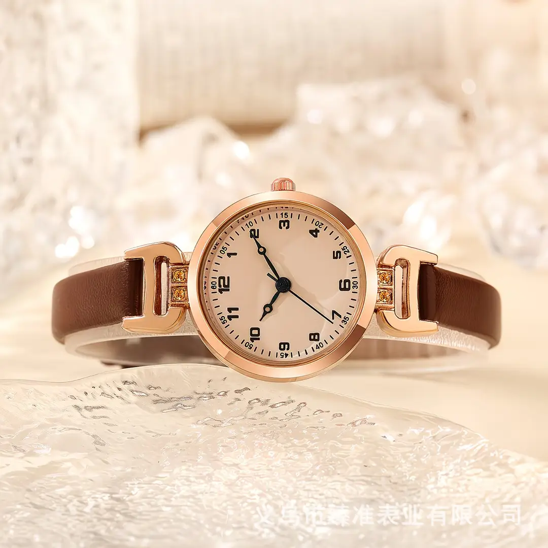 Cross-Border Exclusive Supply of Rose Gold Diamond-Encrusted Thin Strap Women's Watch, Simple Digital Dial Quartz Watch, Cross-Border Dropshipping