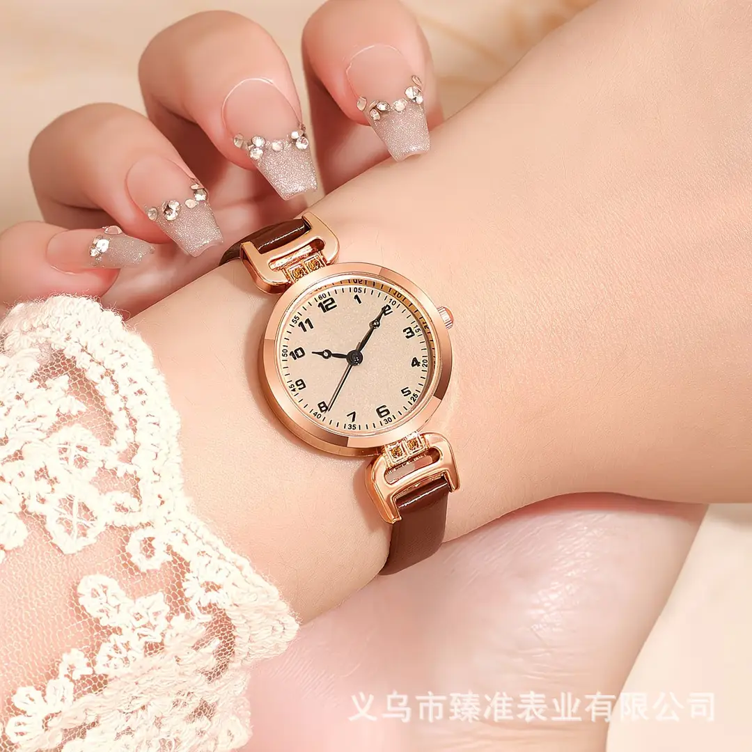 Cross-Border Exclusive Supply of Rose Gold Diamond-Encrusted Thin Strap Women's Watch, Simple Digital Dial Quartz Watch, Cross-Border Dropshipping