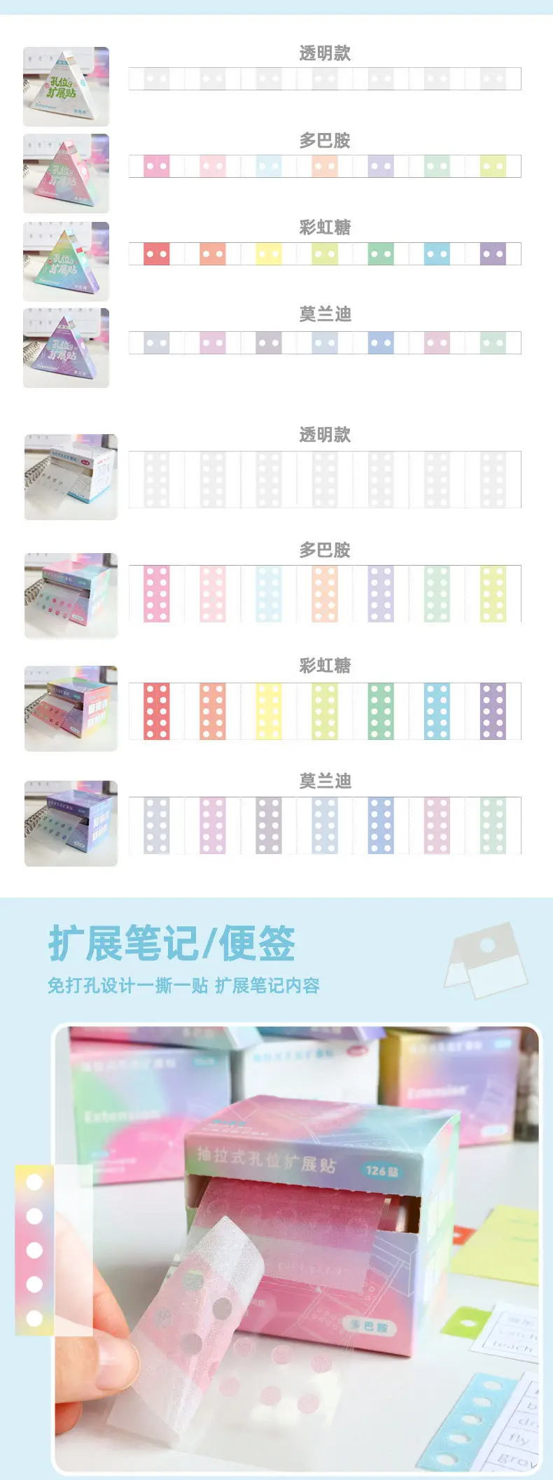 Dopamine-Style Pull-Out Loose-Leaf Hole Expansion Stickers with Pearlescent Design for Correcting Mistakes, High Aesthetic Value Sticky Notes for Middle and High School Students — feature 2
