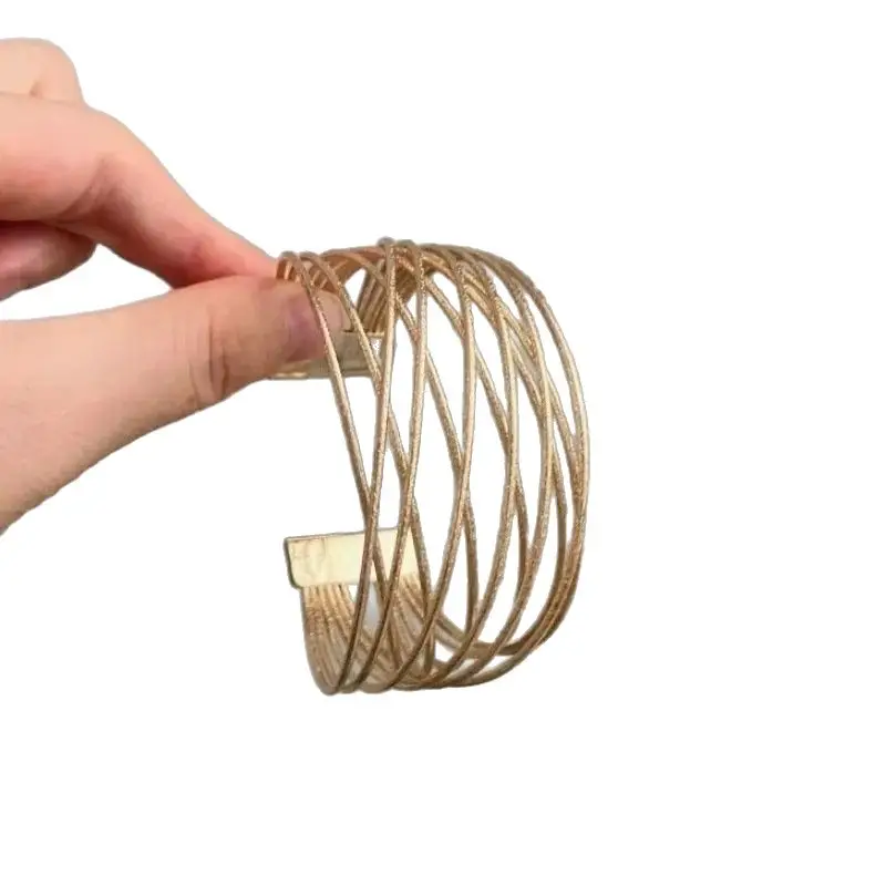 Vintage "Lost in Tokyo" European and American Fashion Bracelet, Multi-Layer Hollow Open Arm Band, Light Luxury Geometric Design