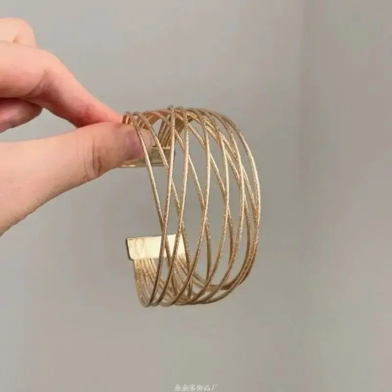 Vintage "Lost in Tokyo" European and American Fashion Bracelet, Multi-Layer Hollow Open Arm Band, Light Luxury Geometric Design