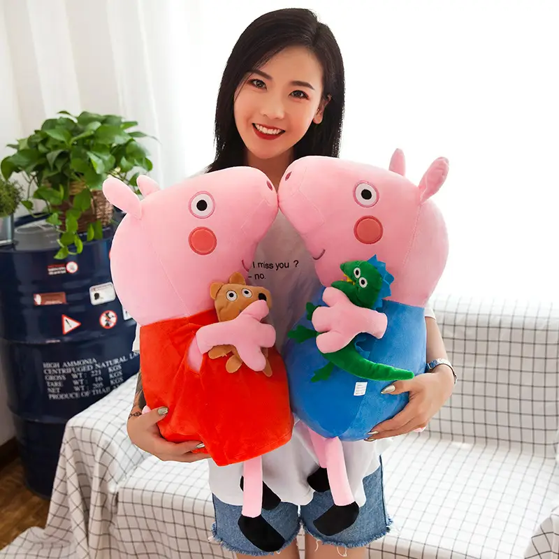 Peppa Pig Plush Toy Family Set, Peppa and George Dinosaur Dolls, Children's Birthday Gift, Pillow