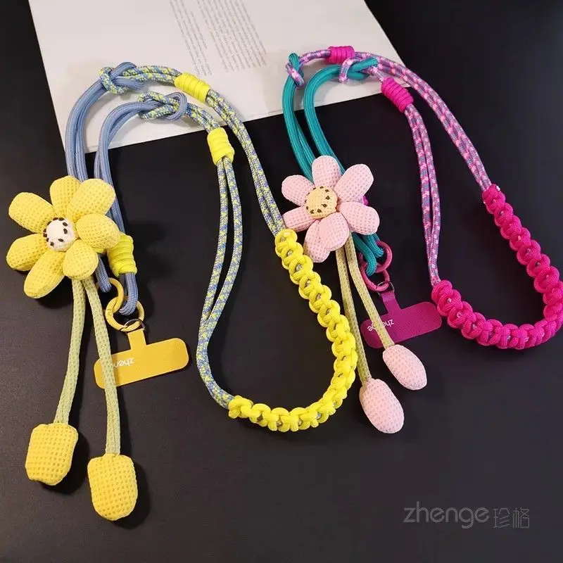 Ins Creative Flower Woven Three-In-One Lanyard Long Cross-Body Wearable Mobile Phone Lanyard Outdoor Camera Anti-Lost Rope
