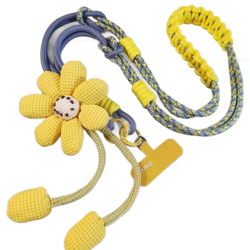 Ins Creative Flower Woven Three-In-One Lanyard Long Cross-Body Wearable Mobile Phone Lanyard Outdoor Camera Anti-Lost Rope