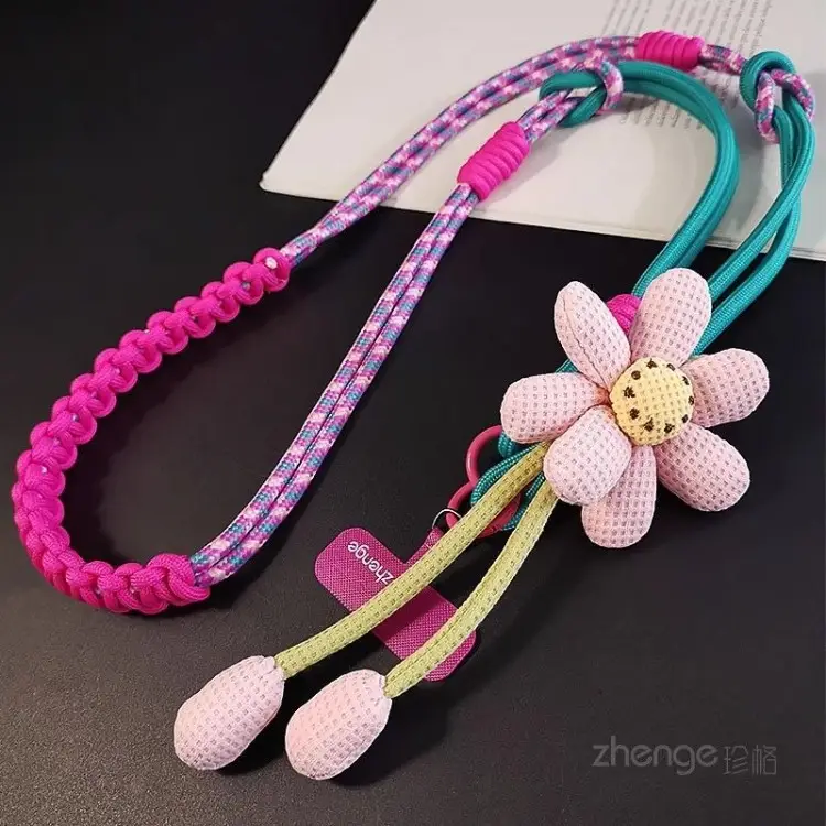 Ins Creative Flower Woven Three-In-One Lanyard Long Cross-Body Wearable Mobile Phone Lanyard Outdoor Camera Anti-Lost Rope — feature 12