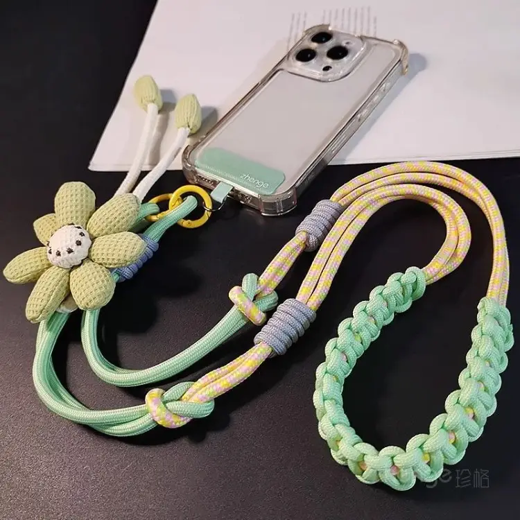 Ins Creative Flower Woven Three-In-One Lanyard Long Cross-Body Wearable Mobile Phone Lanyard Outdoor Camera Anti-Lost Rope — feature 3