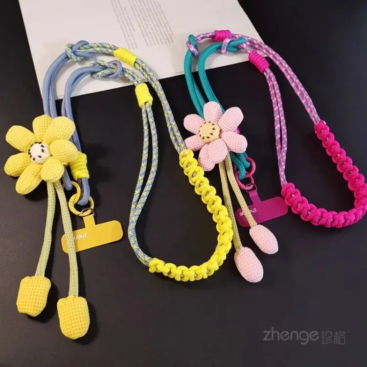 Ins Creative Flower Woven Three-In-One Lanyard Long Cross-Body Wearable Mobile Phone Lanyard Outdoor Camera Anti-Lost Rope — feature 5