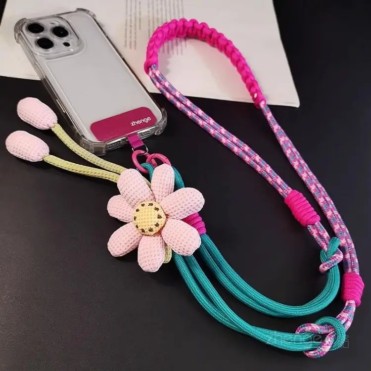 Ins Creative Flower Woven Three-In-One Lanyard Long Cross-Body Wearable Mobile Phone Lanyard Outdoor Camera Anti-Lost Rope — feature 9