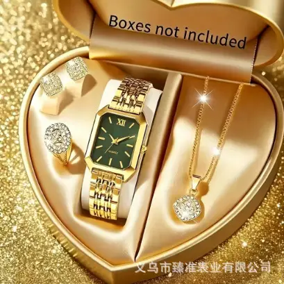 Cross-Border Hot-Selling Women's Watch and Jewelry Set, Diamond-Encrusted Quartz Watch, Necklace, Ring, Earrings, 5-Piece Gift Set