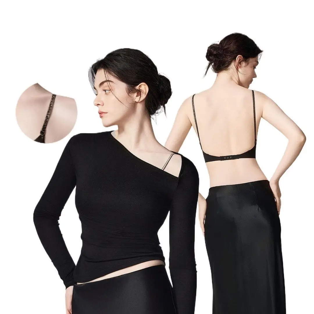 Secretworld Foundation Liquid Makeup Backless Bra for Women, Summer Thin Style, Small Chest Gathering, Thin Straps, Seamless Backless Bra