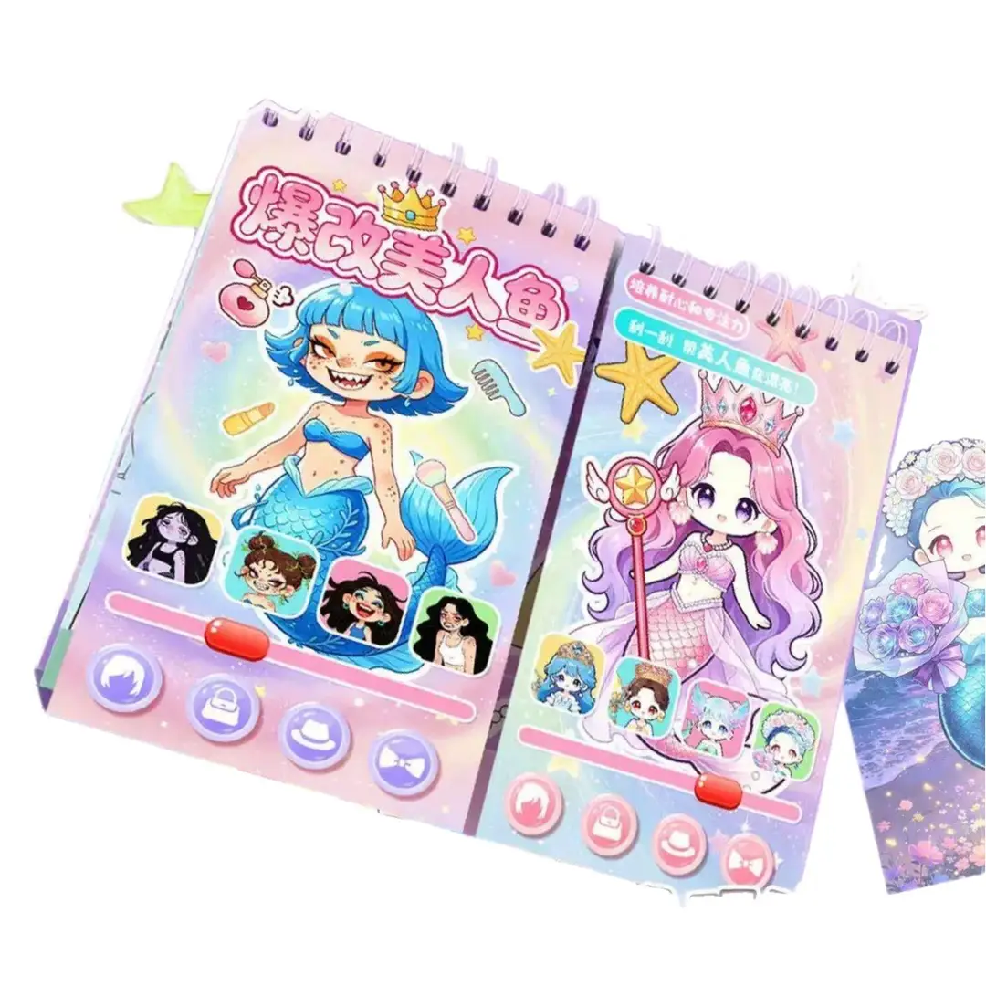 DIY Mermaid Coil Book Scratch Art Sticker Book Children's Cartoon Handmade DIY Princess Dress-Up Quiet Book DIY