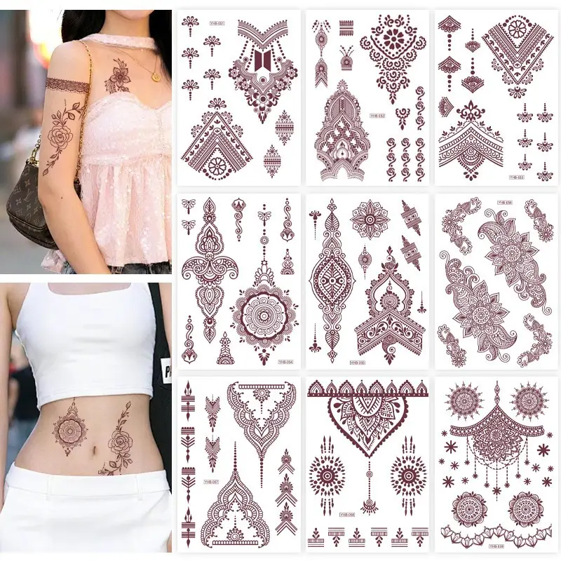 Specially Designed for 2026 Brown Lace Tattoo Stickers Hennatattoosticker Temporary Tattoo Stickers Finger Tattoos