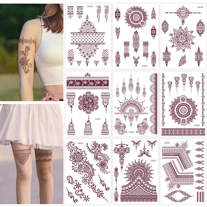 Specially Designed for 2026 Brown Lace Tattoo Stickers Hennatattoosticker Temporary Tattoo Stickers Finger Tattoos