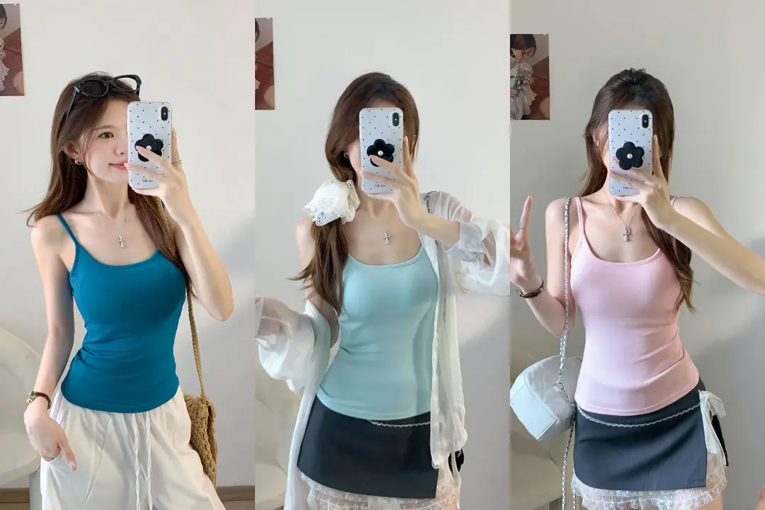 Solid Color Camisole for Women in Summer with Built-In Chest Pads, Sexy Sleeveless Top, Anti-Exposure, Slim Fit, Short Style, Beautiful Back — feature 2