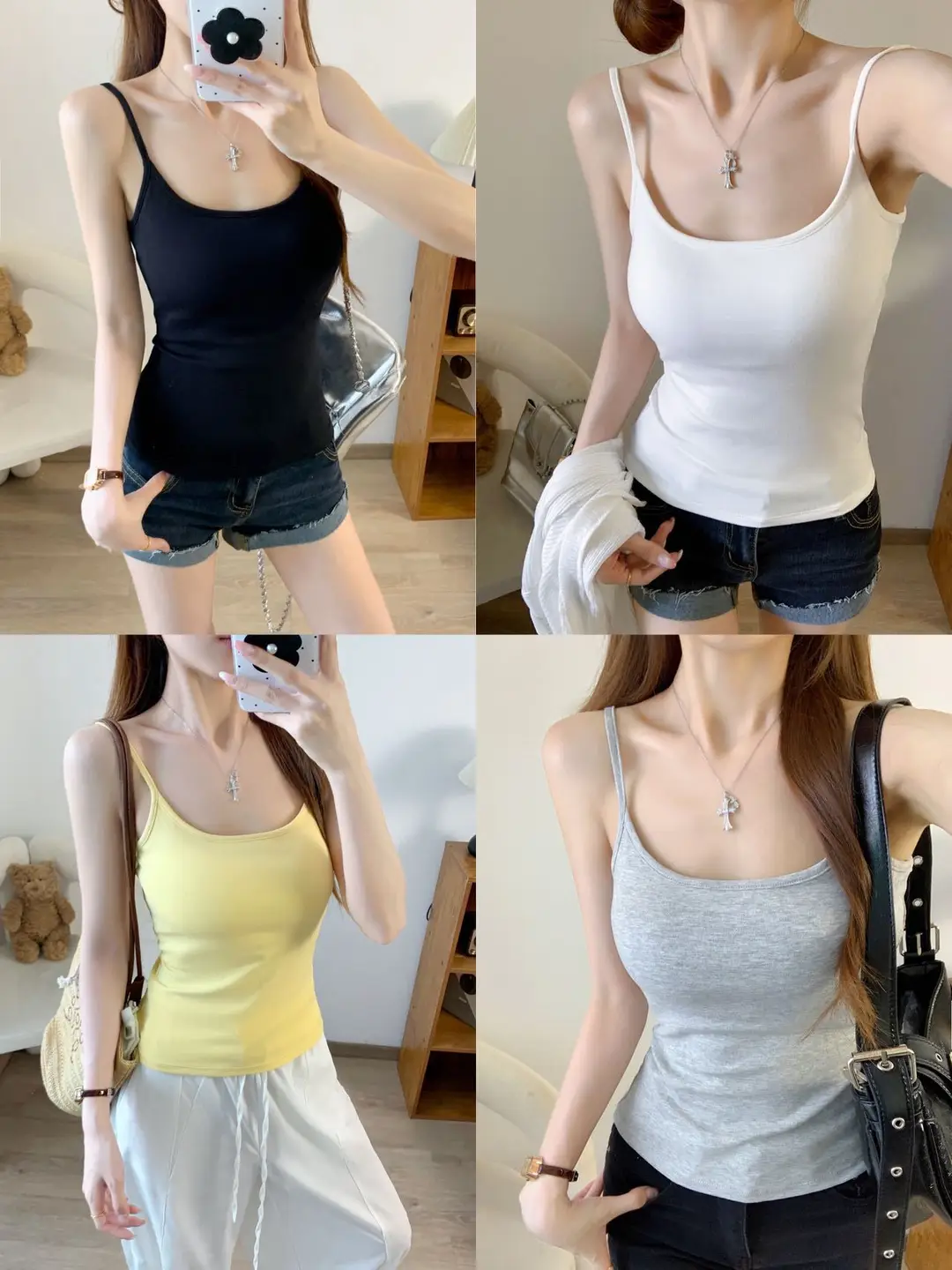 Solid Color Camisole for Women in Summer with Built-In Chest Pads, Sexy Sleeveless Top, Anti-Exposure, Slim Fit, Short Style, Beautiful Back — feature 3