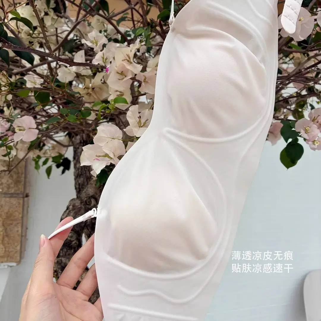 Summer Ultra-Thin Cat Paw Cup Strapless Bra with Detachable Shoulder Straps, Two-Way Wear, Women's Large Bust Minimizing Anti-Exposure Bra