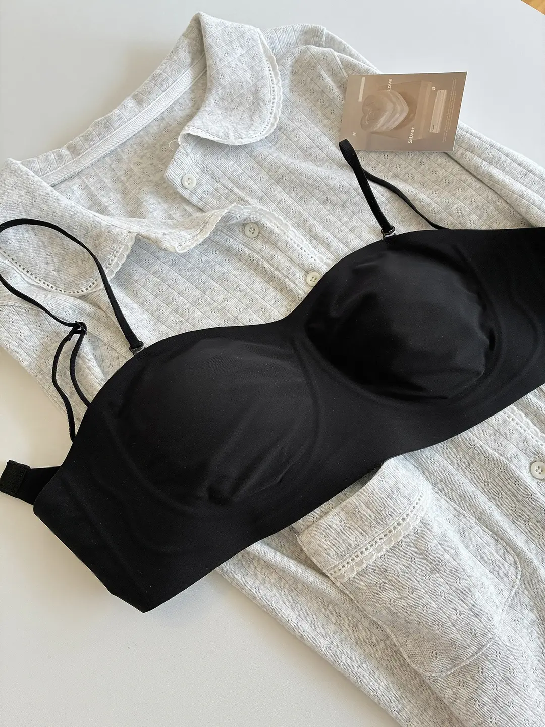 Summer Ultra-Thin Cat Paw Cup Strapless Bra with Detachable Shoulder Straps, Two-Way Wear, Women's Large Bust Minimizing Anti-Exposure Bra