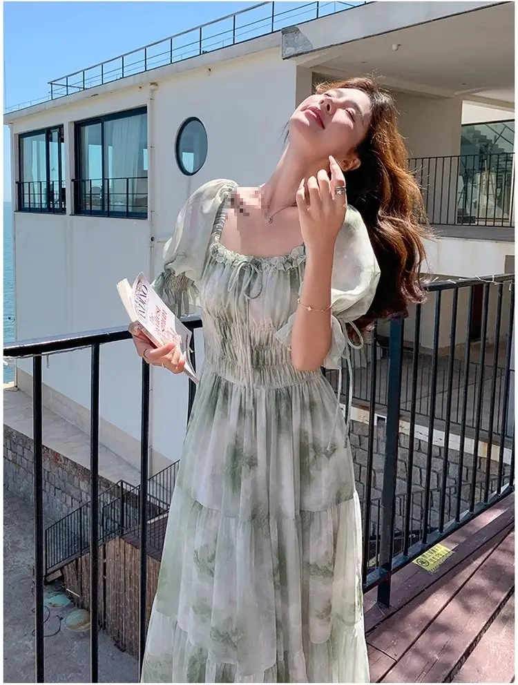 French Romantic Square-Neck Floral Dress, Summer Fairy 2026 New Style, Spring & Fall Gentle Elegant, Super Fairy Holiday Long Dress — feature 14